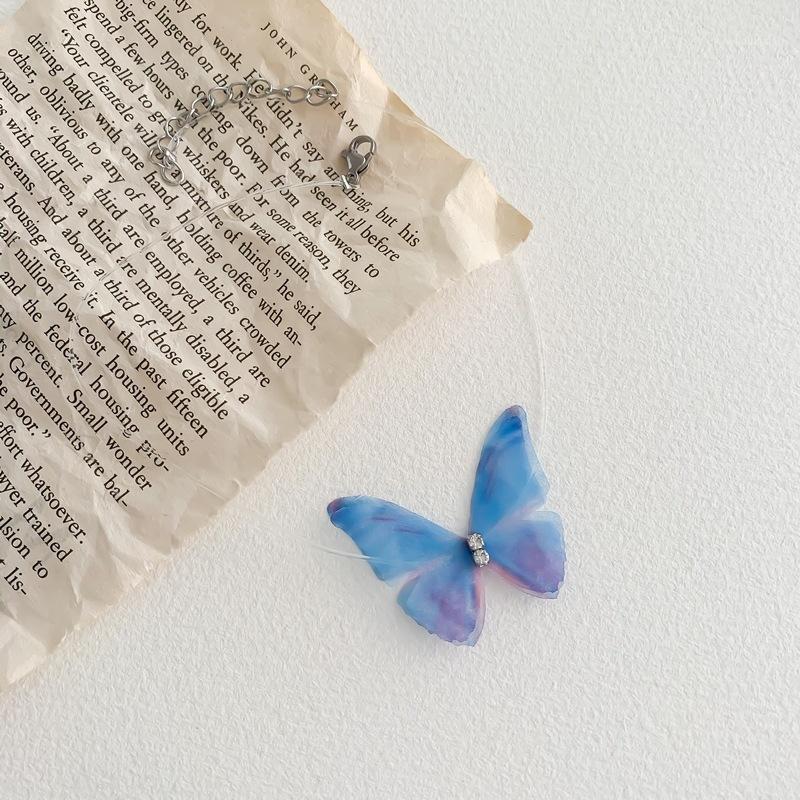 

Pendant Necklaces TIMEONLY Sweet Double Layering Net Yarn Blue Purple Butterfly Necklace For Women Girls Romantic Jewellery Wedding Gifts