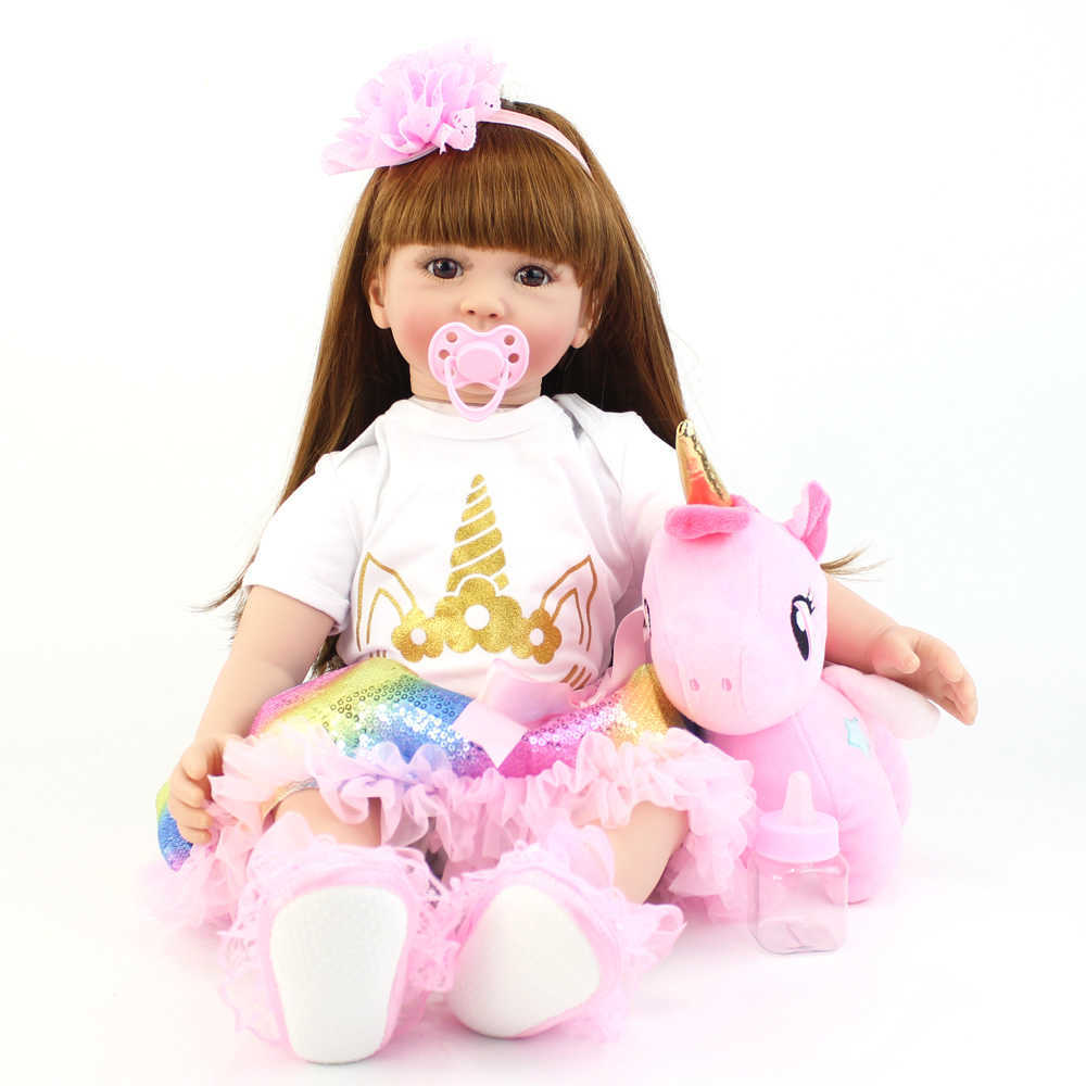 

60cm Big Size Silicone Vinyl Reborn Doll Toy Lifelike Princess Toddler Babies With Unicorn Theme Alive Bebe Girl Birthday Gift Q0910