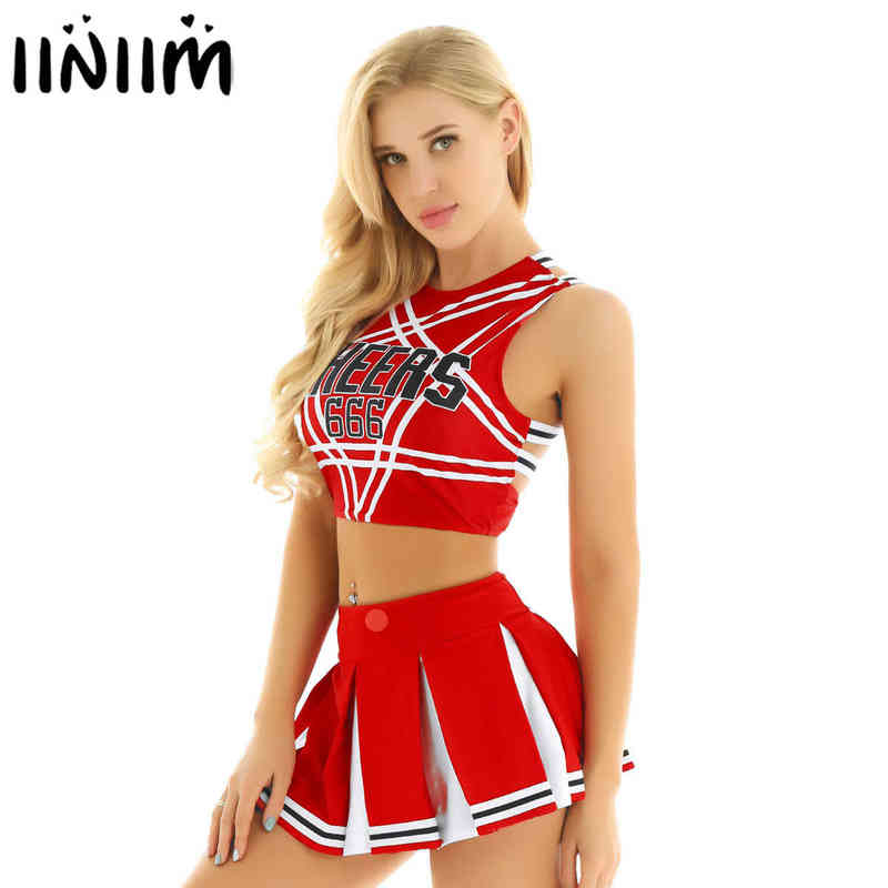 

Women dress Us/Uk Stock Japanese schoolgirl Cosplay Uniform Girl Sexy Lingerie Gleeing Cheerleader Costume Set Halloween Femme J0630, Red.