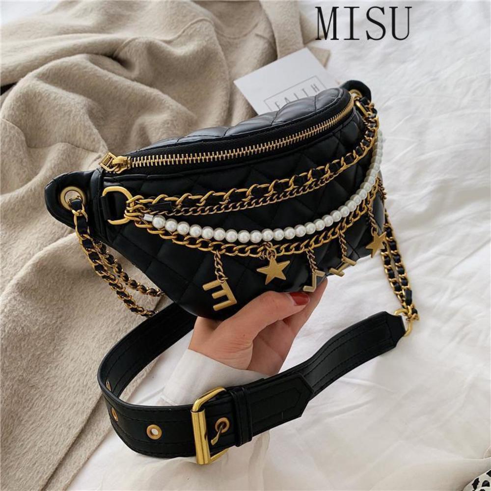 

Designer luxurySolid Color Chest Bag Chain Woman Shoulder Bag PU Leather Beaded Messenger Letter Waist Luxury Handbags Women Designer, Pink