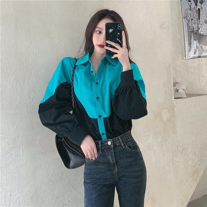 

Women's Blouses & Shirts South Korea's Spring Clothing 2021 Design Sense Contrast Shirt Korean Top Tide Blusas Y Camisas Chemise Femme
