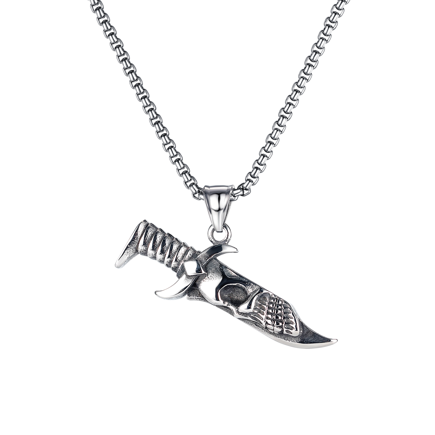 necklaces chain pendants for mens sliver stainless steel hip hop skull dagger fashion jewelry to boys birthday gifts-image-704037289