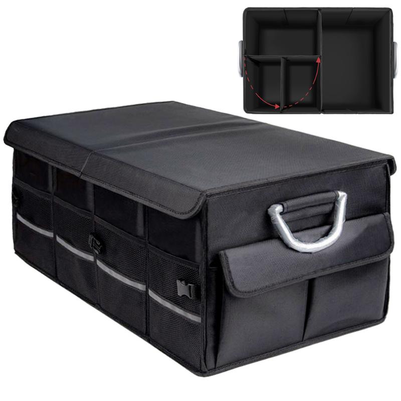 

Car Organizer Trunk Waterproof Collapsible Durable Multi Compartments With Foldable Cover Aluminium Alloy Handle Reflective Strip