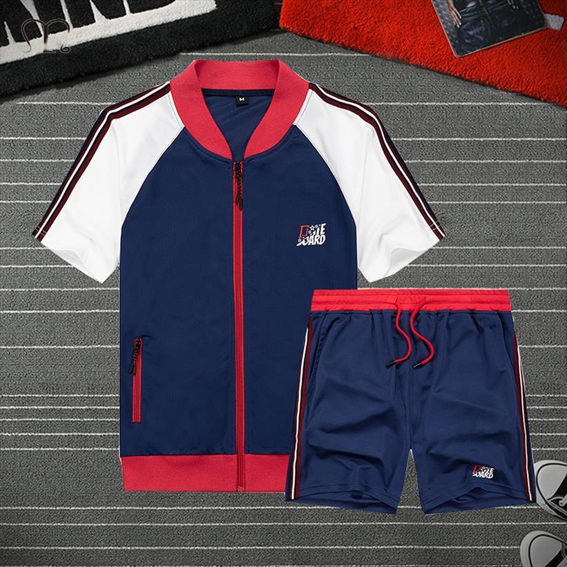 

brand patchwork 2 pieces summer mens tracksuit hip hop tee casual shorts sportswear suit sets clothing outfits, Gray