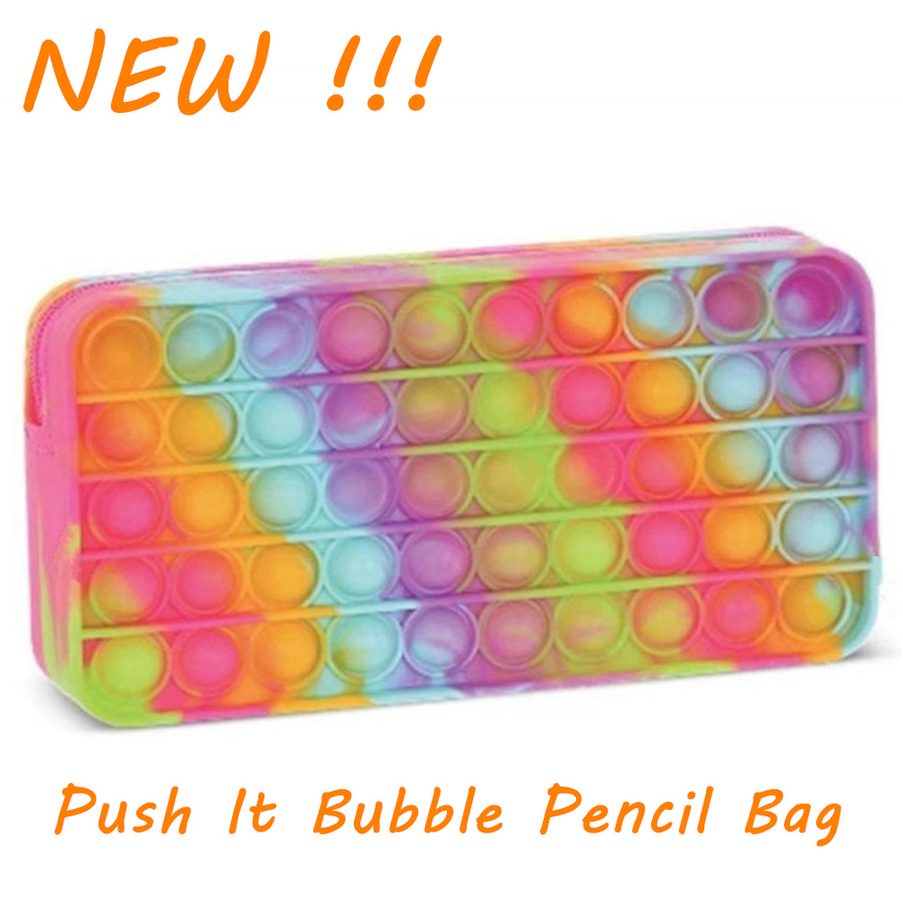 

Silicone Rainbow Push Bubble Pencil Bag Case Fidget Toys Simple Dimple Bubble Finger Toys Decompression Relief Interactive School Pouches