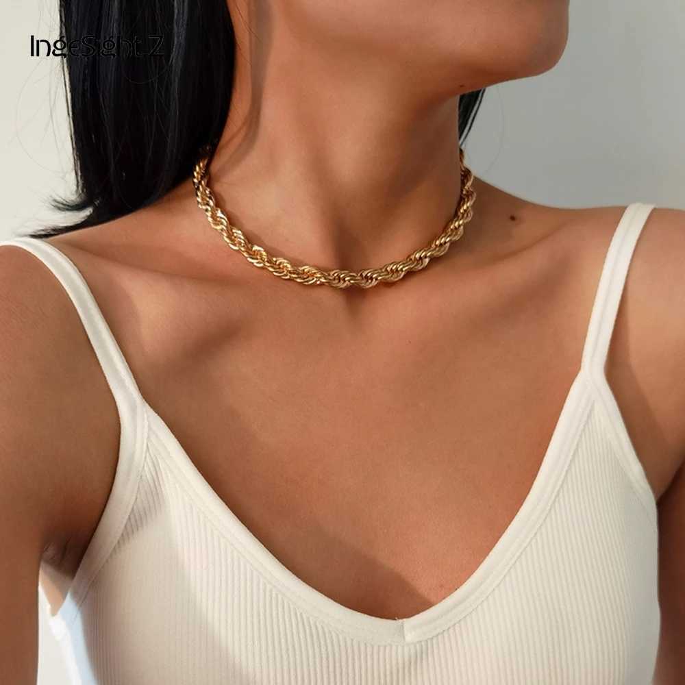 

IngeSight.Z Goth Gothic Metal Twisted Rope Chain Choker Necklace Simple Minimalist Short Clavicle Collar Neck Necklaces Jewelry P0809