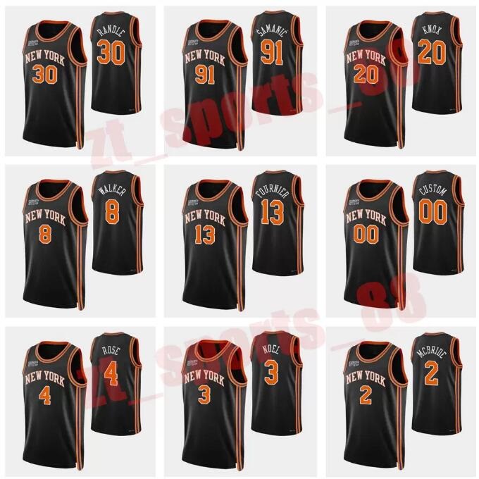 

2021-22 Printed New Men Yorks Julius Randle RJ Barrett Kemba Basketball Walker Derrick Rose 75th Anniversary Knick jerseys, As shown in illustration