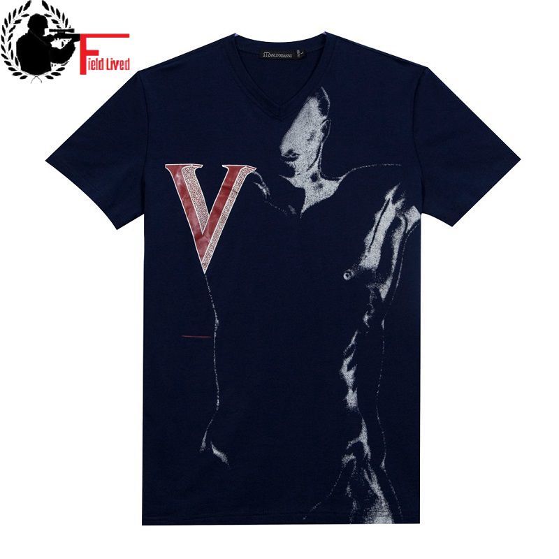 

Mens T-shirt Summer Casual T Shirt Male Tshirt Soft Style Material V Neck Fashion Print Pattern Brand Clothing Plus EU Size 210518, White
