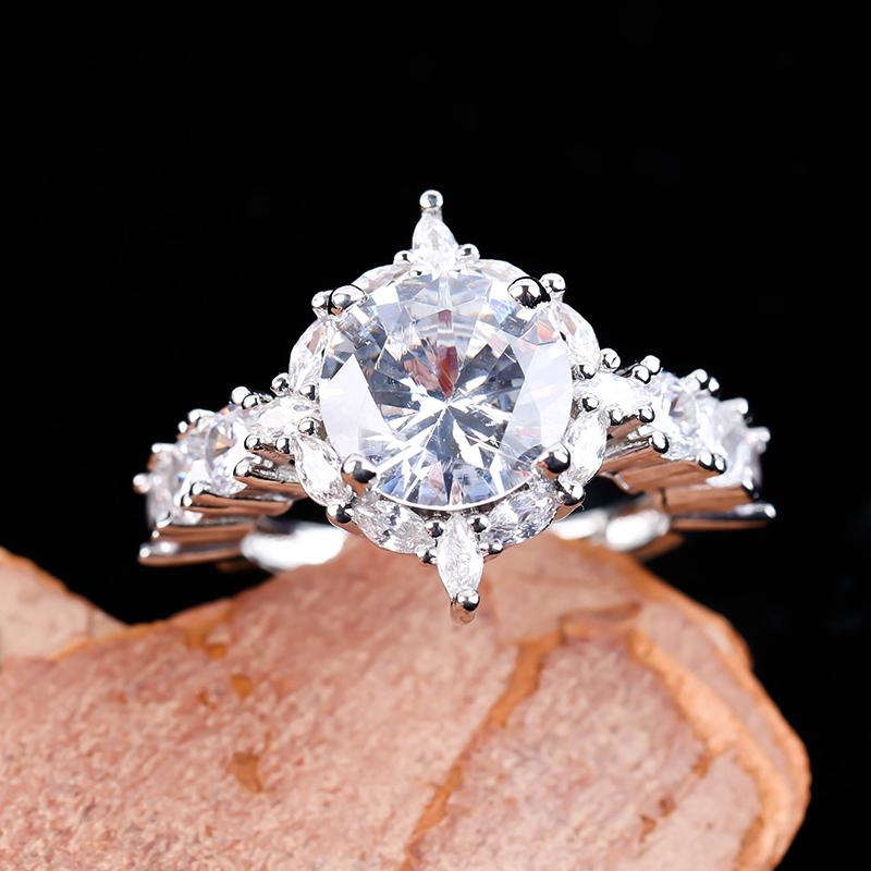 Wedding Rings Luxury White Crystal Stone Ring Couple Engagement For Women Silver Color Anniversary Jewelry Gift Wholesale-image-707393314