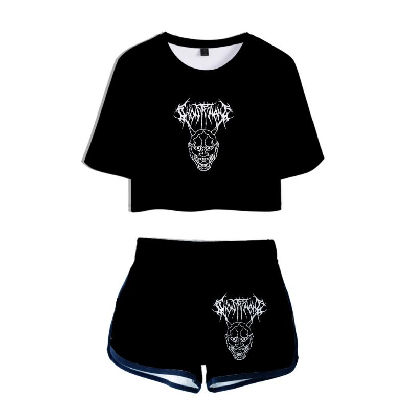 

Metal Rap Style Ghostemane World Tour Rock Music Logo 3D Print Two Pieces Sets Women Fashion Girl Casual T-shirt+shorts Clothes Women's Trac, Gray