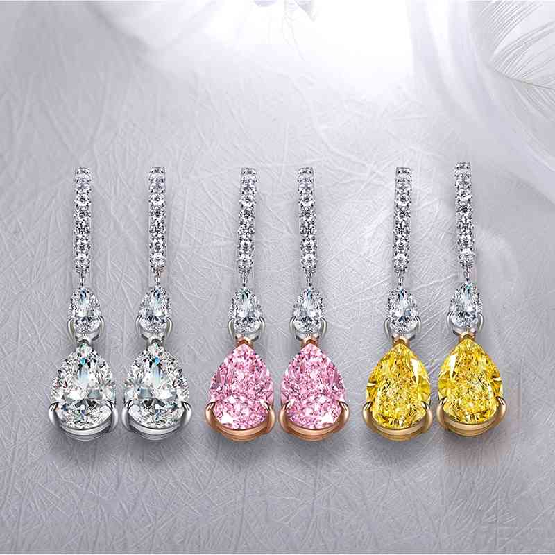 

2021 925 Sterling Silver Pear Shape 4.0ct Stunning Color Stones Earings Female Jewelry