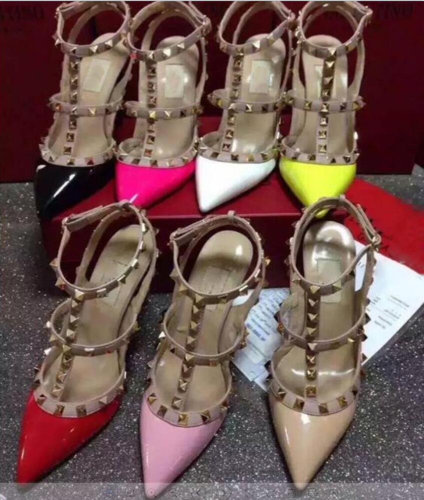 

With Box Women Pumps Wedding Shoes Woman High Heels sandal Nude Fashion Ankle Straps Rivets Shoes Sexy High Heels Bridal Shoe, 3#