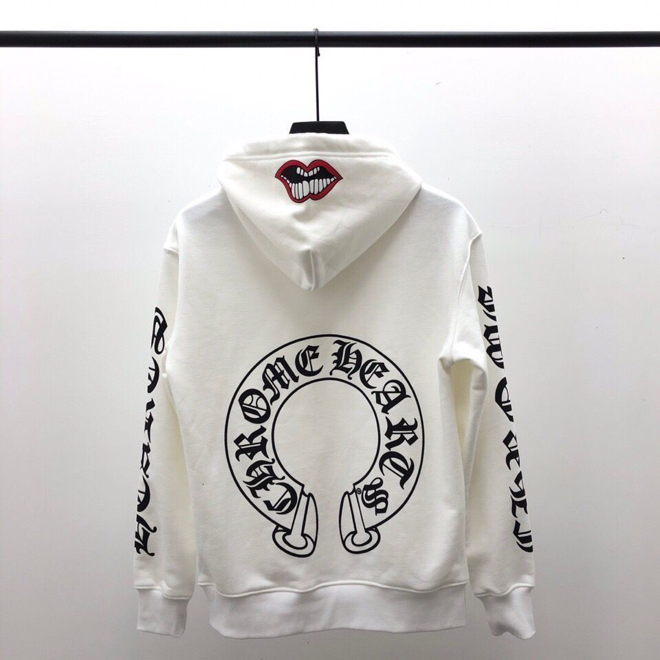 

Fashion 2021 Winter Autumn / New Crosin Sweater Printed Lips Pullover Horseshoe Hoodie Loose Large Pocket Men's and Women's, Black
