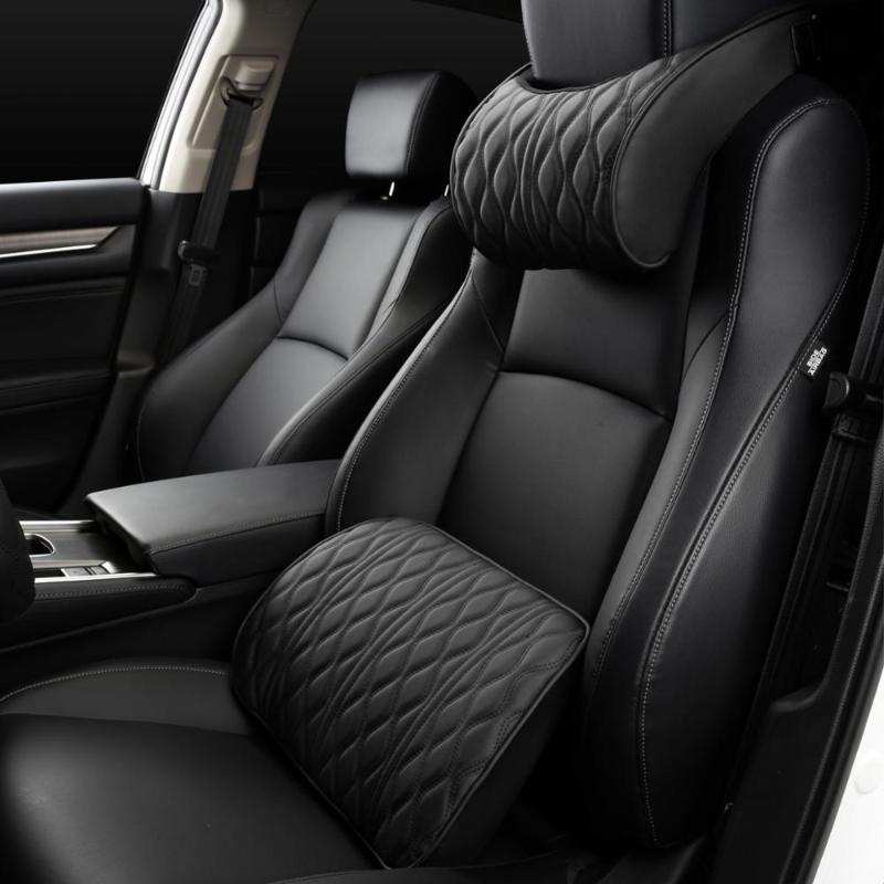 

Seat Cushions Car Neck Pillow PU Leather Lumbar Waist Support For Memory Backrest Headrest Cushion Auto Gadget Accesorios Interior