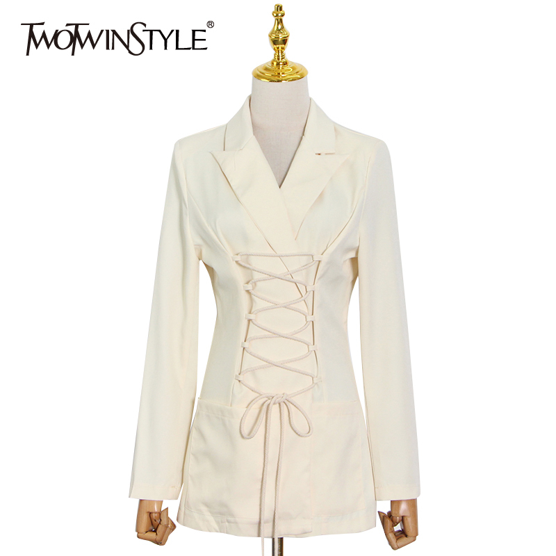 

Elegant Solid Lace Up Blazer For Women Notched Long Sleeve Slim Casual Blazers Females Spring Fashion Stylish 210524, Green