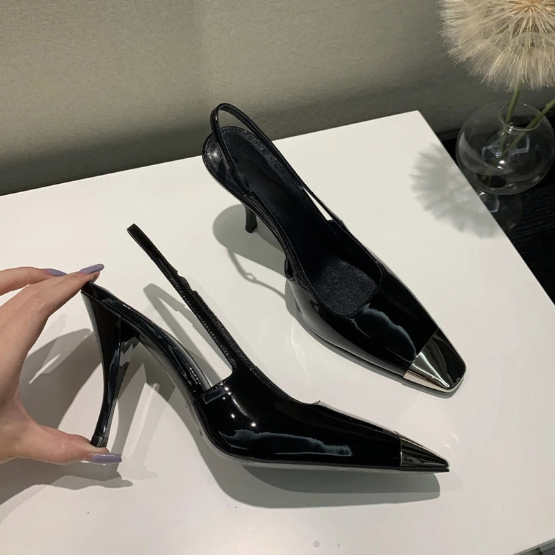 

Women's High Sense Sandals Soft Leather Light Cooked Square Head Goddess Fan Black High Heels Summer Shoes, White