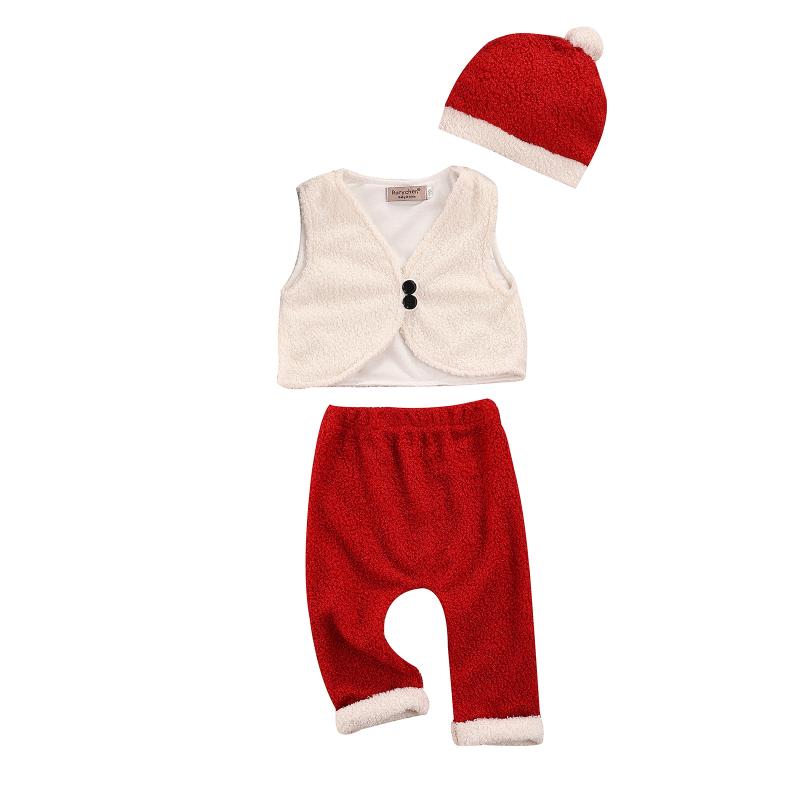 

Clothing Sets Baby Boys Girls Christmas Vest Coat + Trousers Hat Soft Fluff Elastic Waist Ball Decoration Festive Set, White
