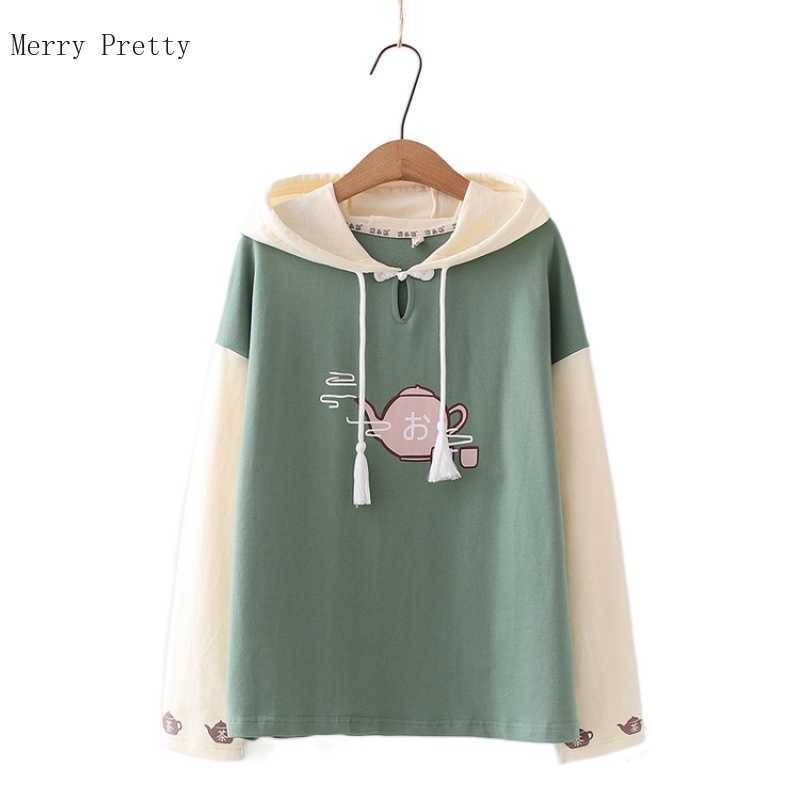 

Women Cotton Hooded Sweatshirt Harajuku Cartoon Print Patchwork Casual Pullover Hoodies Summer Sweet Style Female Basic Top 210526, Beige