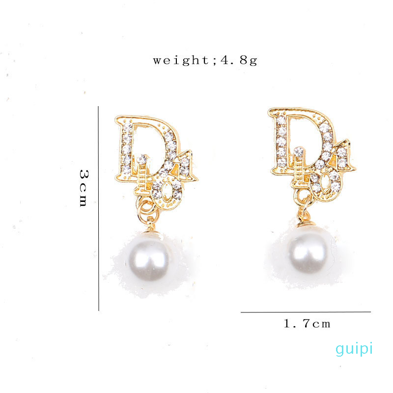 

18K Gold Plated 925 Silver Dangle Chandelier Luxury Brand Designers Letters Stud Geometric Famous Women Crystal Rhinestone Pearl Earring Wed