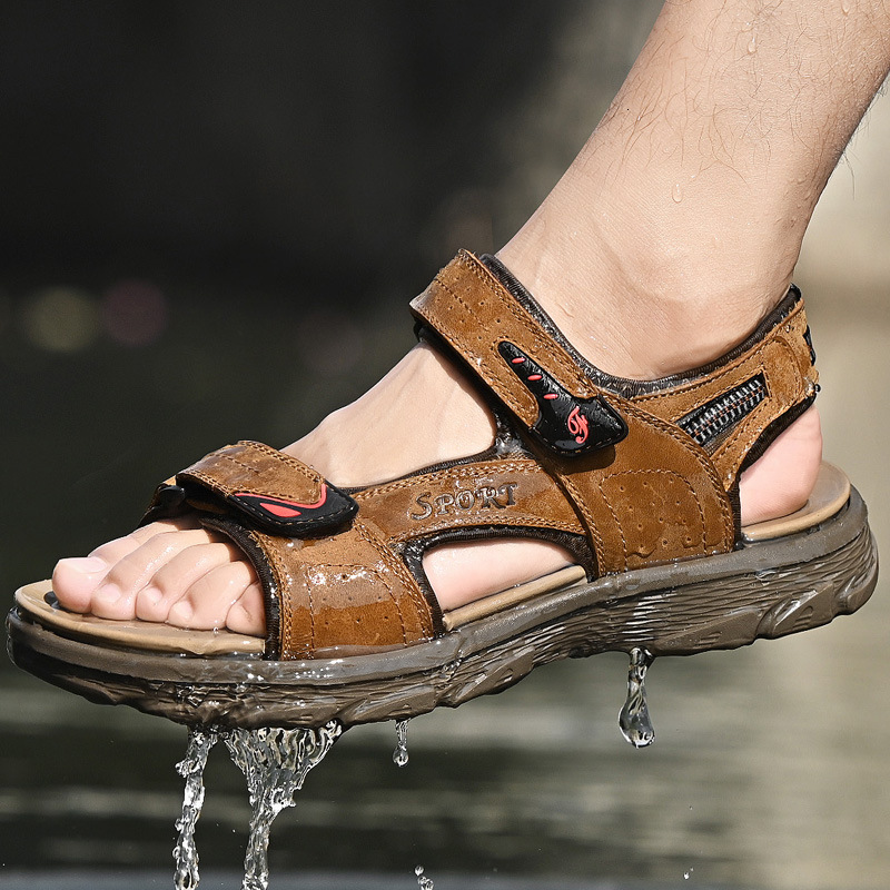 

Slippers Large size sandals men's summer outdoor sports Beach Leather Sandals open toe soft sole casual shoes SSNE, 1# shoe box