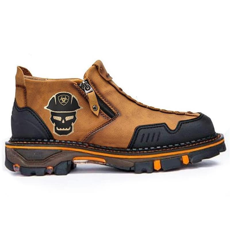 

dress shoes men fashion casual trend cool handmade solid color pu thick sole hooded skull side zipper outdoor ankle boots xm446 7e, Black