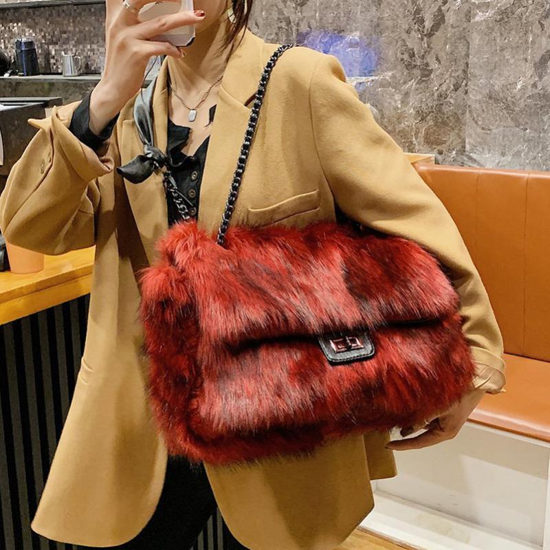 

Plush Women Hand Bags Large Capacity Shoulder Casual Brand Crossbody Bag For Chain Fall And Winter Totes Cross Body, Black