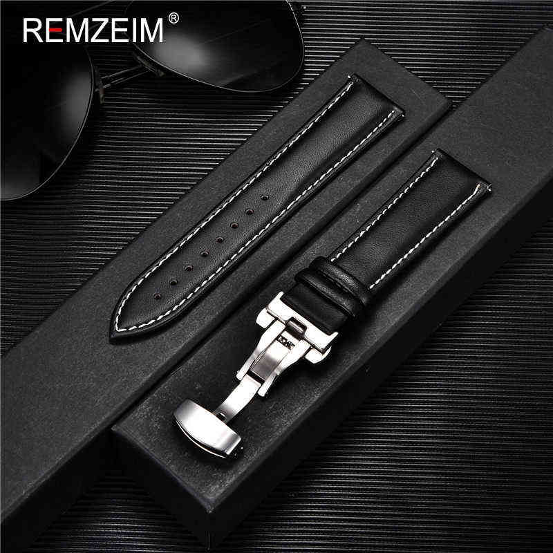

Calf Genuine Leather Watchband 18mm 20mm 22mm 24mm Watch Band Strap Steel Butterfly Buckle Bracelet Accessories Wristbands H1123