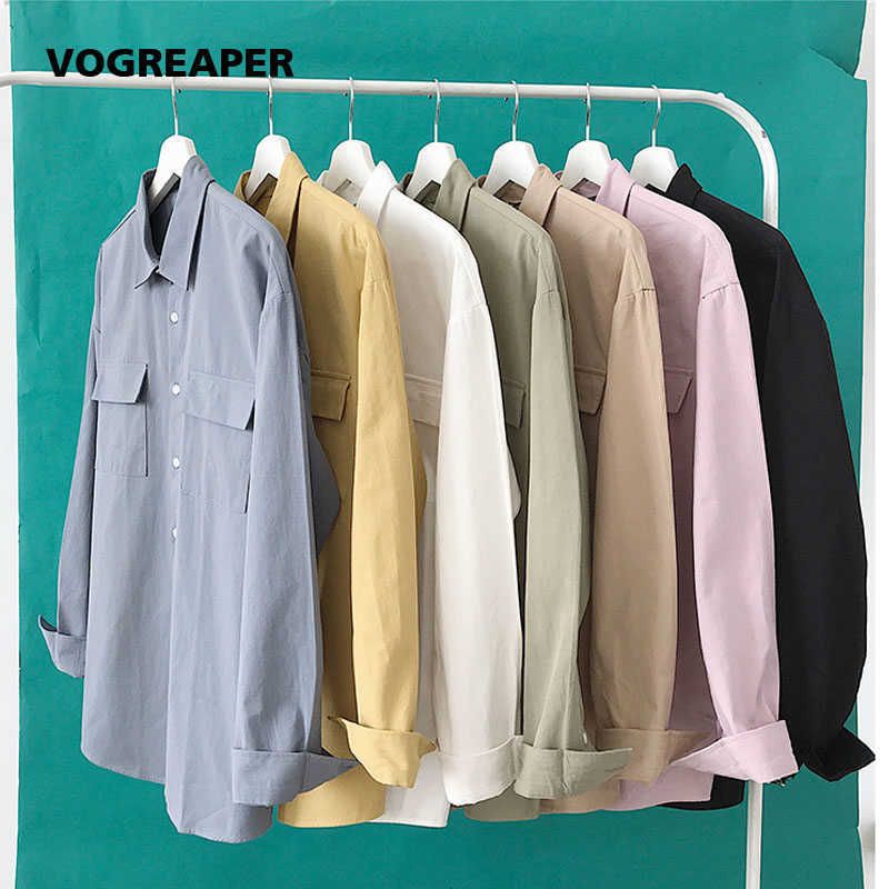 

White Shirts Men Autumn Korean Fashion 100% Cotton Long Sleeved Casual Men Black Shirt Chest Pockets Mens Dress Shirts 210628, Blue gray