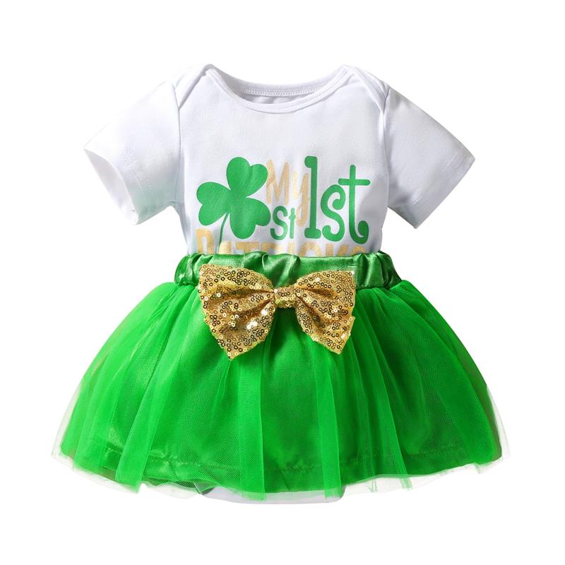 

Clothing Sets Born Girl Two-Piece Outfits, Round Neck Letters Bodysuit + Multi-Layer Decorative Bowknot Skirt For Toddler Babies, White