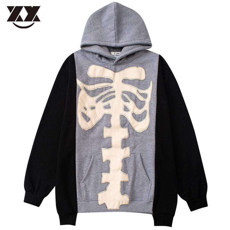 

Men's Hoodies & Sweatshirts Skeleton Patchwork Hoodie Men Women Hip Hop Funny Designer Punk Skulls Streetwear Hooded Oversized Unisex Sudade, Black