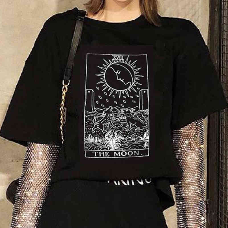 

Black T Shirt XVII The Moon Tarot Card Gothic Harajuku Vintage Design Women Men Unisex T-Shirt Tops Grunge Edgy Women Clothes 210518, The sun the moon