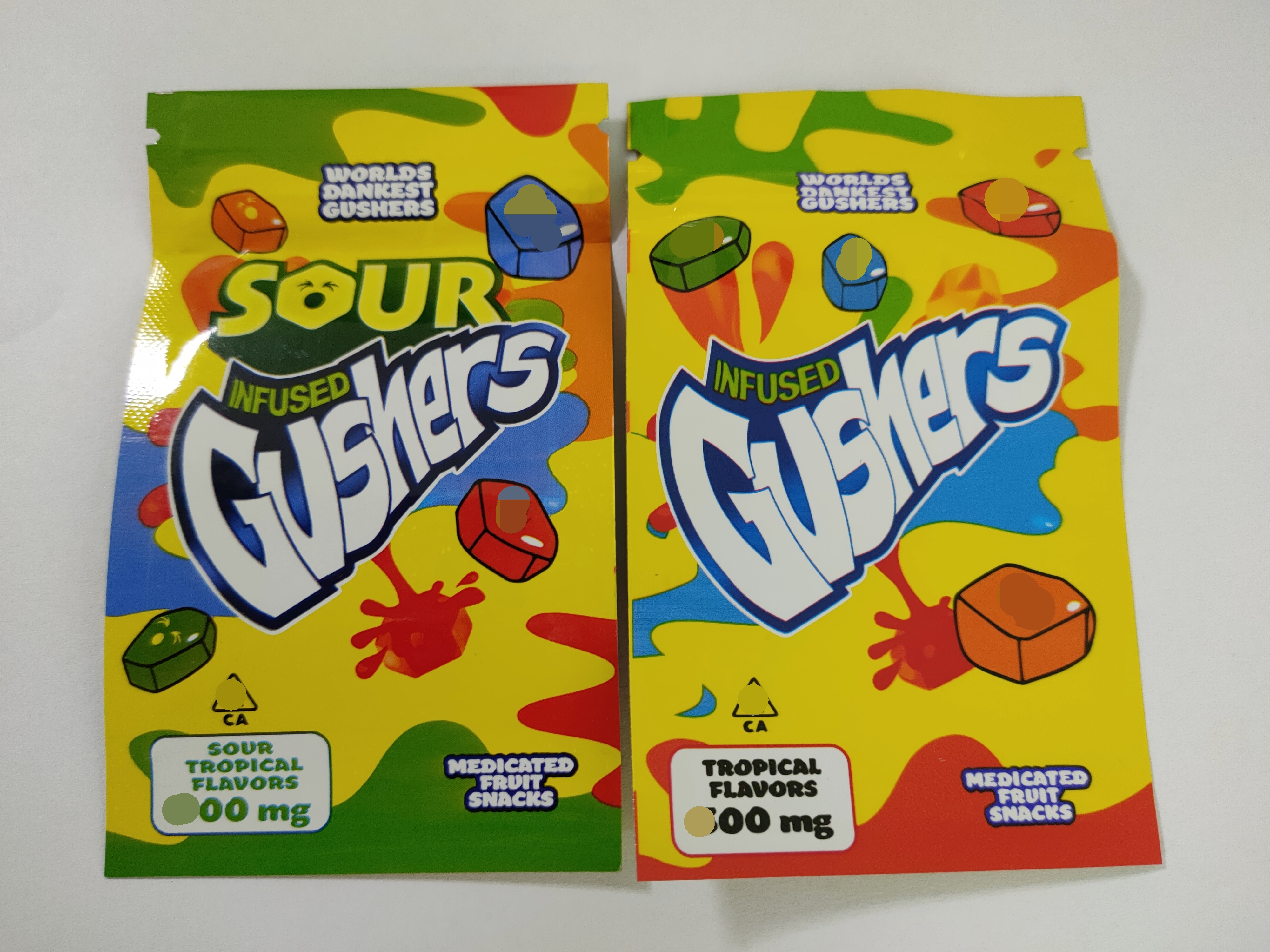 

600mg Sour Gushers Exotic Mylar Bag Infused Smell Proof Dustproof Medibles Edibles Zipper Pouch For Tobacco Retail Packaging Bags