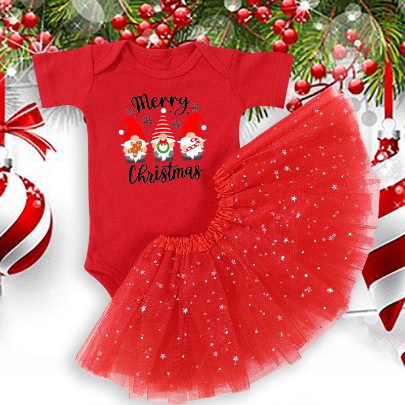 Skirts Snowman Christmas Love Toddler Girl Baby Red Jumpsuit Short Sleeve Romper Tutu Dresses Born Outfit Gift-image-734446797
