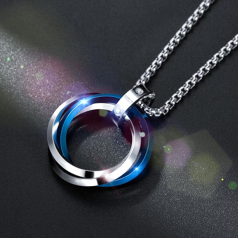 Pendant Necklaces Fashion Geometry 3-Color Circle Necklace Stainless Steel Blue Black Rose Gold Couple Men&#039;s Party Jewelry Gift-image-704220033