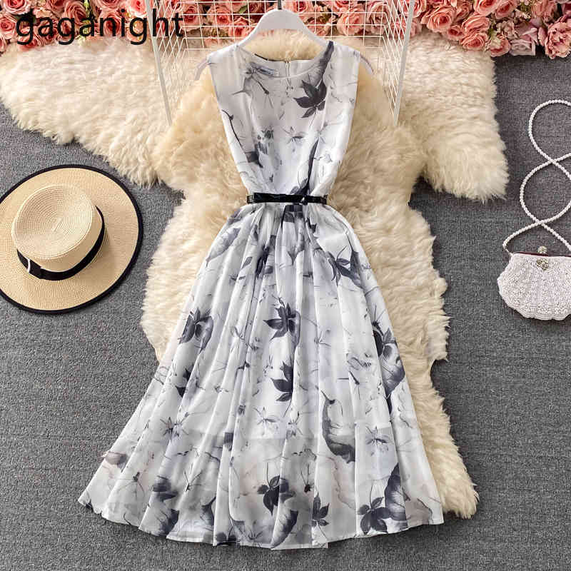 

Gaganight Chiffon Women A Line Dress Sleeveless Summer Fashion Lady Vintage Plus Size Chic Dresses All Match Vintage Vestidos 210519, Baidiye