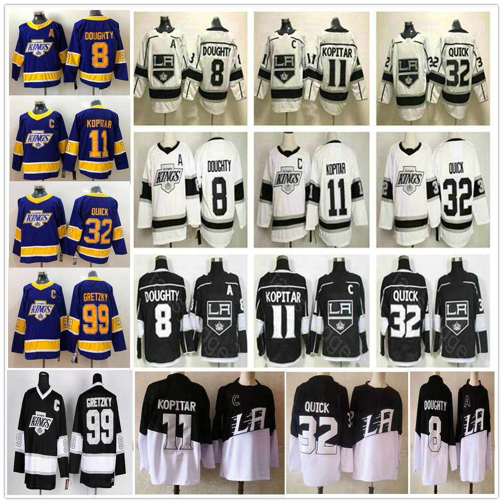 

2021 Reverse Retro Purple Los Angeles Kings Hockey #8 Drew Doughty 11 Anze Kopitar 77 Jeff Carter 32 Jonathan Quick 99 Wayne Gretzky 90s Era Heritage Jerseys, As picture