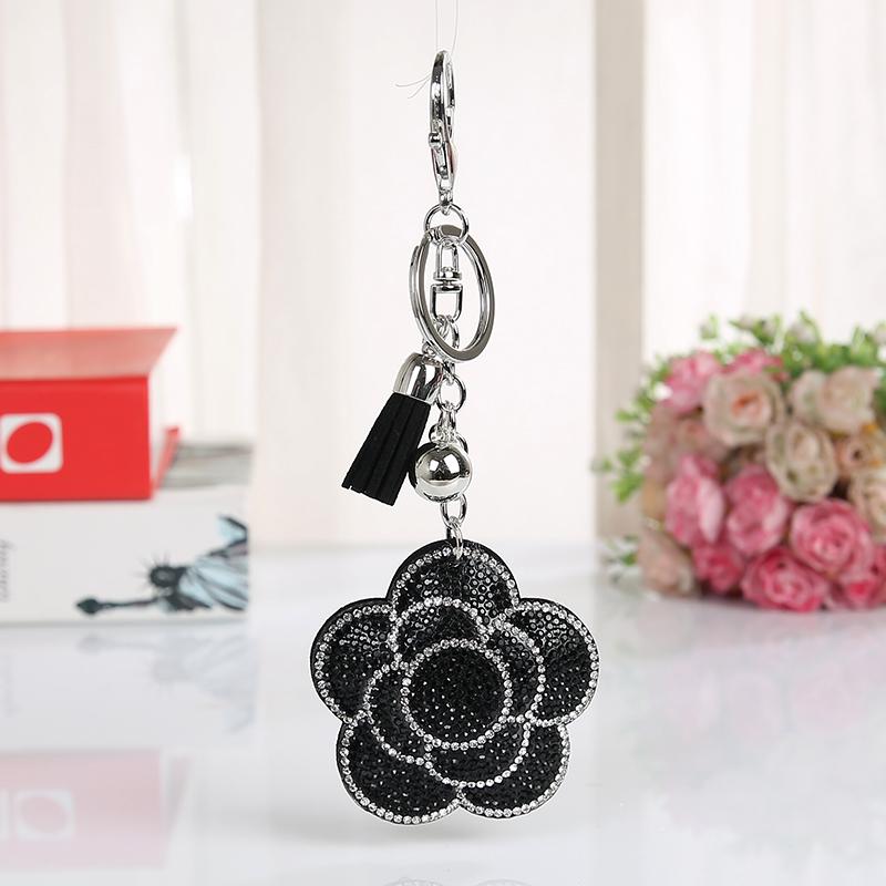 

Keychains White AB Rose Flowers Crystal Keyring Keychain Fashion Metal HandBag Pendant Purse Bag Buckle Key Chains Holder Accessories Gift