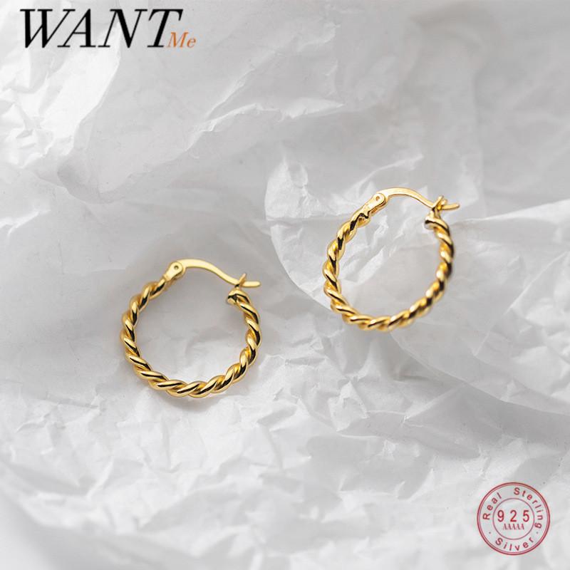 

Stud WANTME Twisted Circle Silver Earrings For Women 925 Sterling Minimalist European Punk Bohemian Huggies Jewelry Female, Golden;silver
