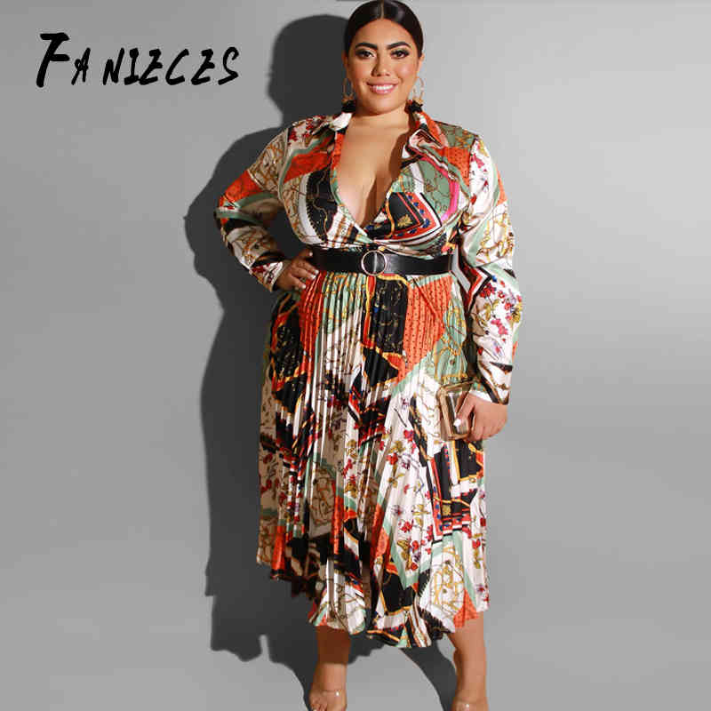 

Bohemian print beach dress long sleeve maxi holiday A-line 5XL women bandage es plus size vacation vestidos sukienki 210520, Multi