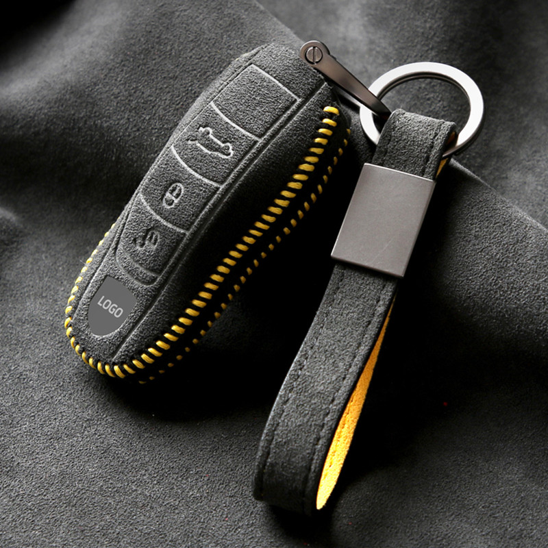 

For Porsche Cayenne panamera Macan 718/911 Alcantara key cover high-end key shell shell men and women car accessories, Black