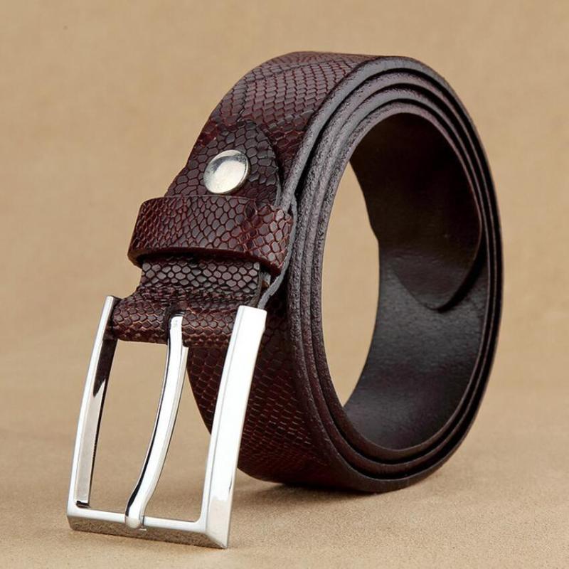

Pin Buckle Genuine Leather Men Snake Print Belt Top Layer Cowskin Male Trends Jeans Belts Cowboy Straps Waistband XKS177, Black;brown
