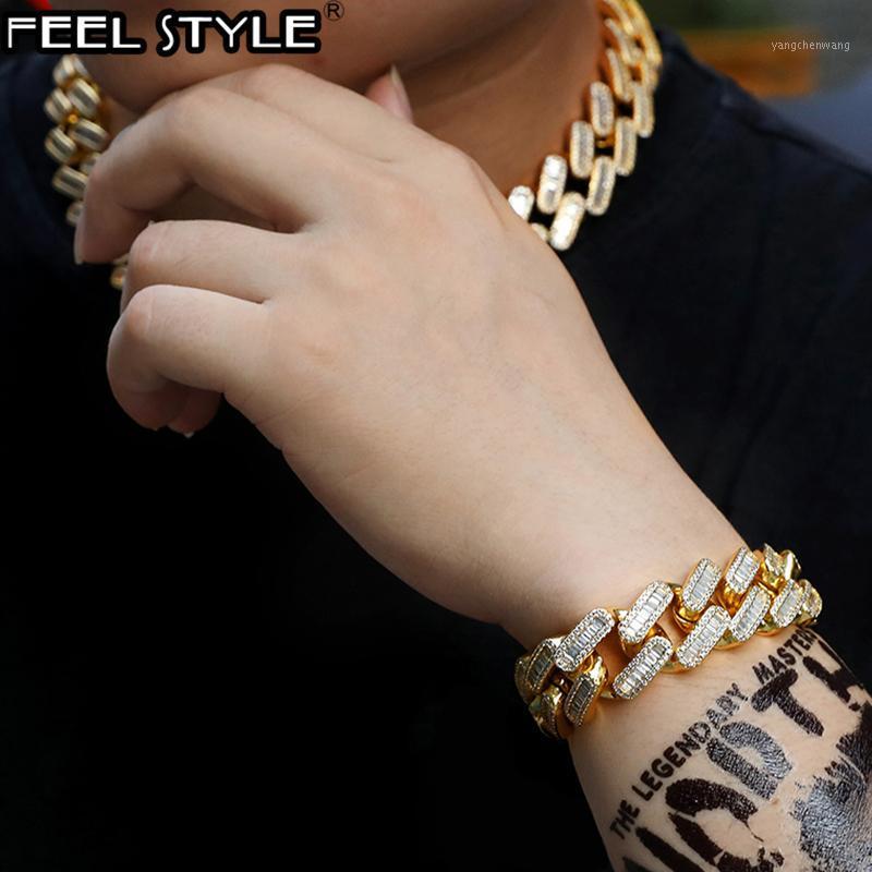 

Hip Hop 19MM Baguette Box Buckle Cuban Heavy Copper Prong Setting + Cubic Zirconia Stones Bracelet Necklace For Men Jewelry Chains
