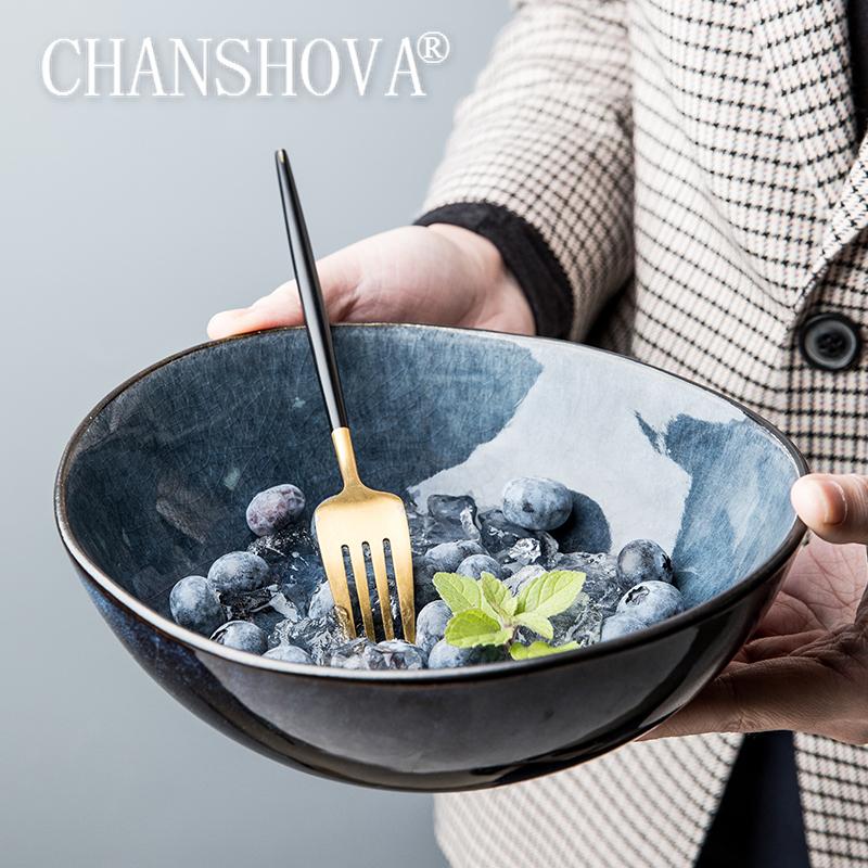 

8 Inch Home Crackle Ceramic Ramen Soup Large Bowl Personality Salad China Porcelain G273 Bowls