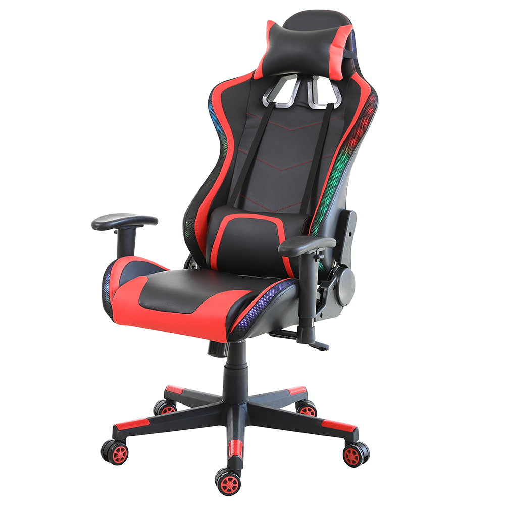 

2021 Arrival furniture Customized Black Leather Blue Light Sillas Gamer Led rgb Gaming Chairs PU office chair