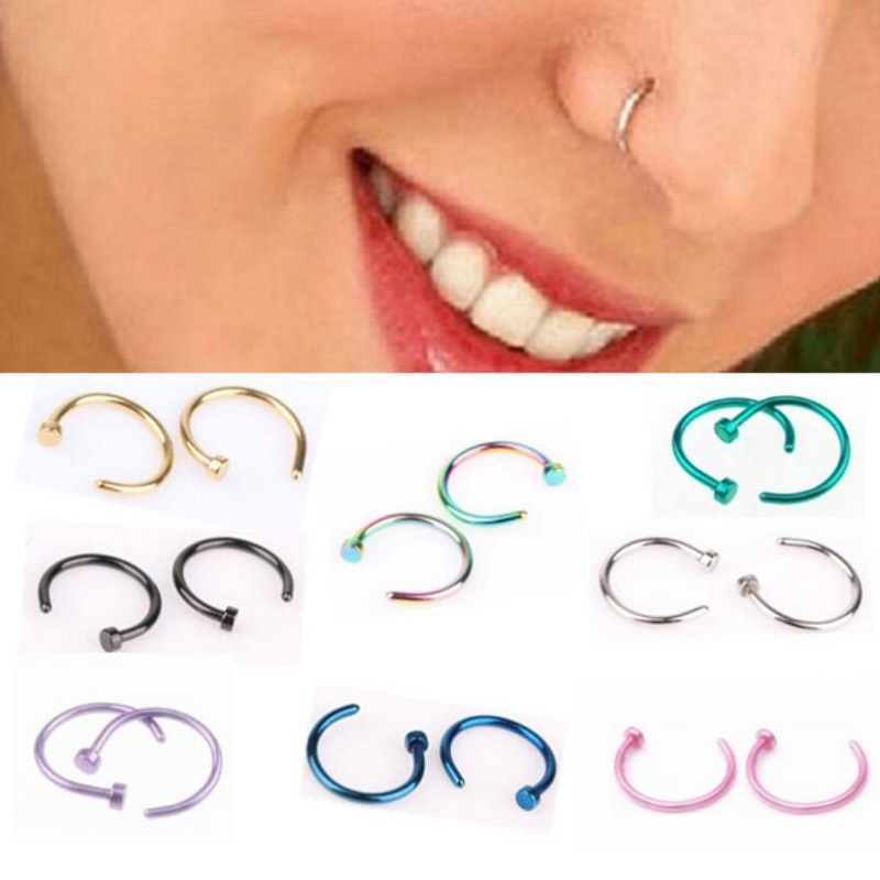 

Trendy Nose Rings Body Piercing Jewelry Fashion Stainless Steel Open Hoop Ring Earring Studs Fake NoseRings Non PiercingRings Gift