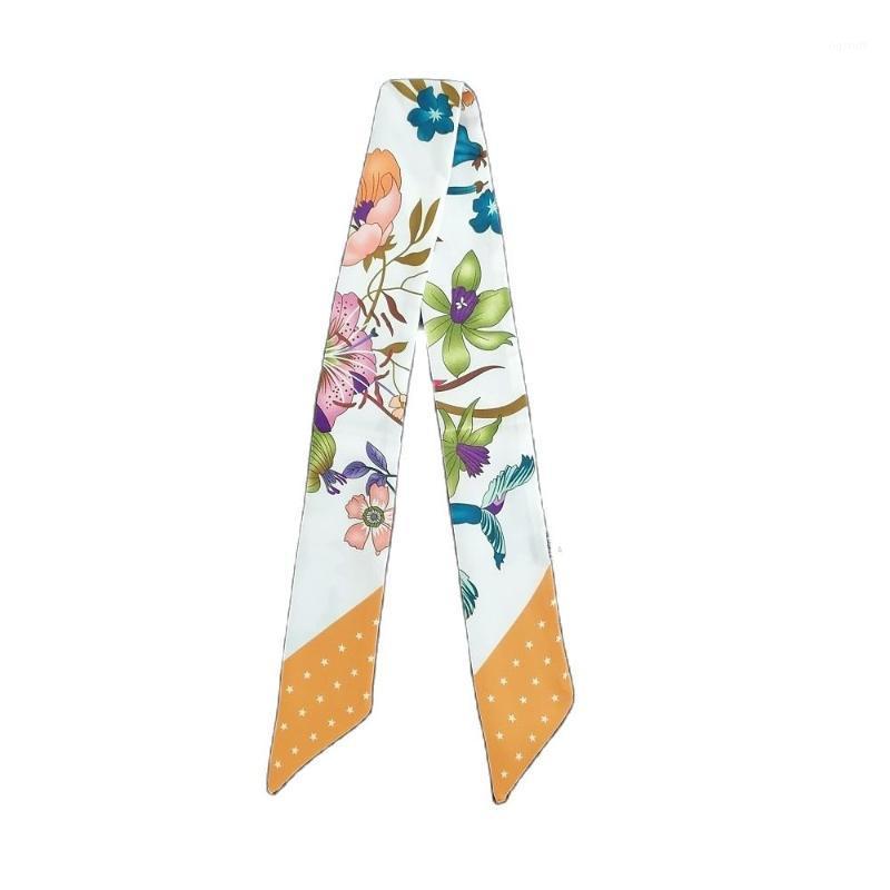 

Scarves Brand Bag Floral Print Women's Headscarf Luxury Silk Hair Scarf Wrap Handbag Handle Ribbon Neck Pareo Beach Girl G17, Blue;gray