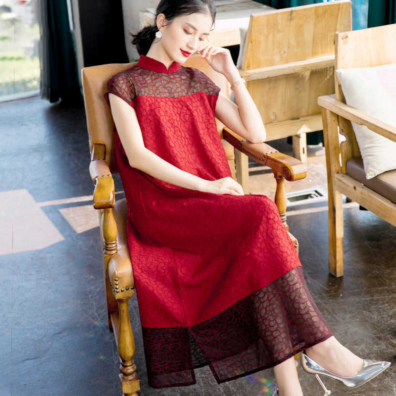 

VANOVICH Chinese Style Embroidered Dress Women Summer Pluz Size A-line Ladies Fashion Clothing 210615, Pink