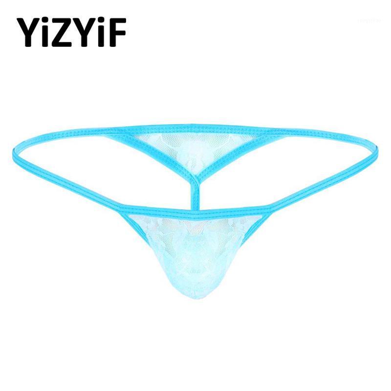 

Men Mini Bikini Thong Bound Pouch Underwear Gay Lingerie Low Rise Lace T-Back G-String Panties Men's Swimwear, Yellow