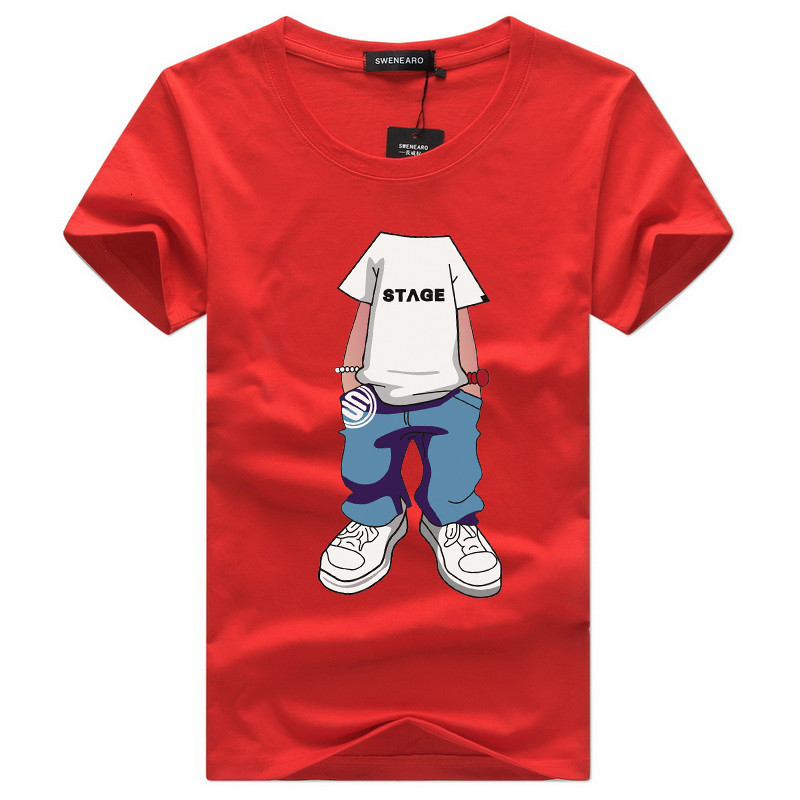 

Men's T-Shirts t male shirt hide the head of S- boy casual sleeve short-neck neck letter printed cotton, Red.
