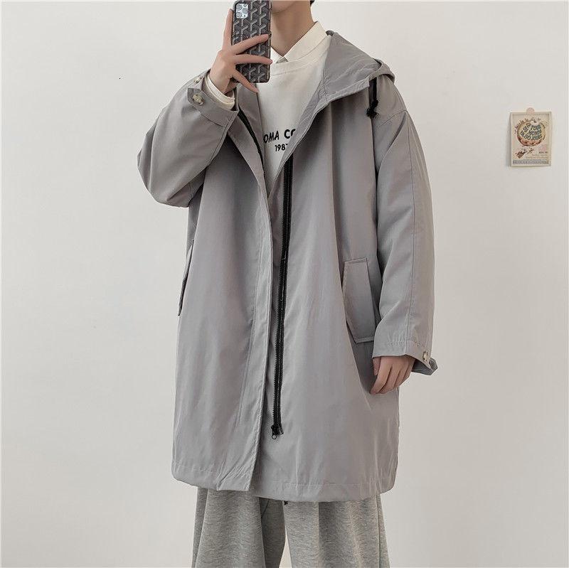

Men's Trench Coats Autumn Hooded Coat Fashion Black Gray Casual Long Men Korean Loose Windbreaker Jacket Mens Overcoat -5XL, Tan;black